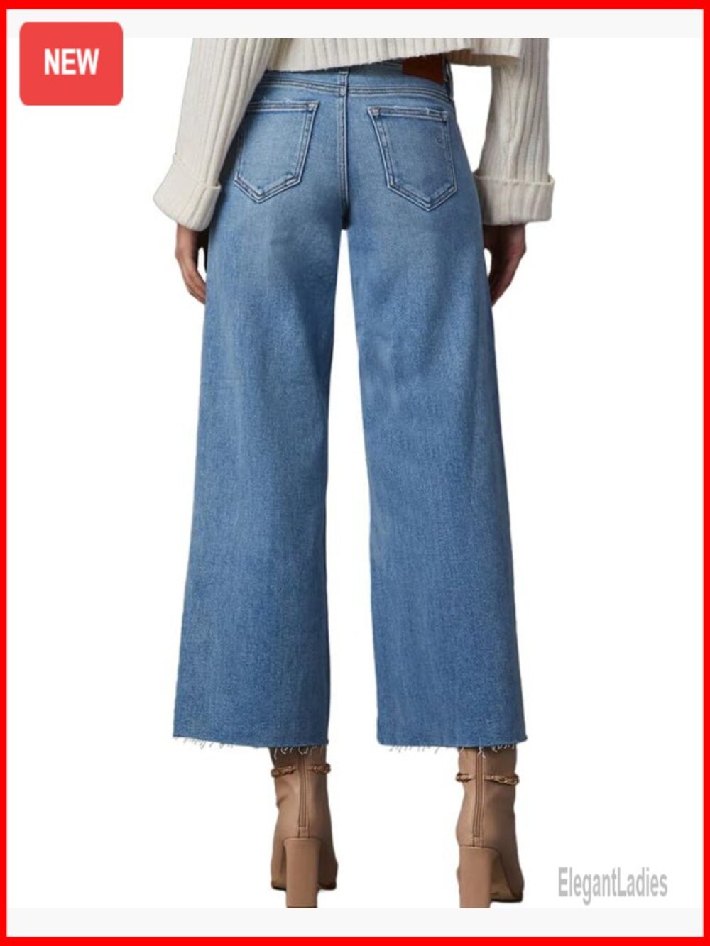 High Waisted Wide Leg Ripped Jeans Stretch Denim Ankle Pants - Picture 5 of 7